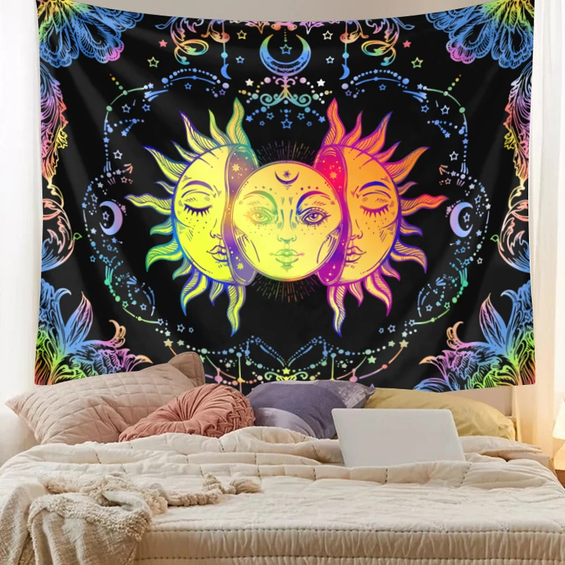 Wandteppich im Sonne, Mond, Hippie-Stil, bunter – Bild 3