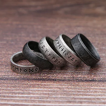 Mode Retro Viking Rune Ring für Männer Frauen 316L Edelstahl Odin Brief Ringe Paar Einfache Amulett Schmuck