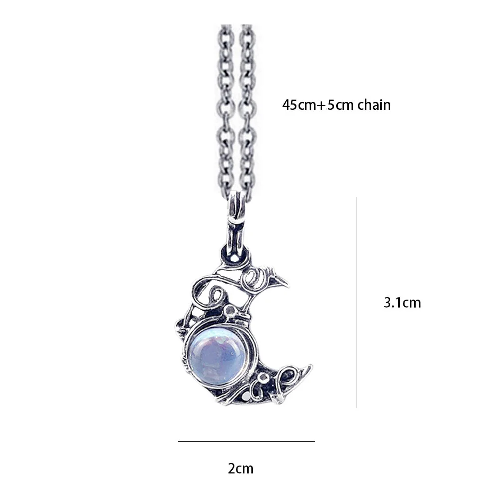 Künstlicher Mondstein, antiker Anhänger, Halskette, Edelsteine, Cabochon, Vintage-Boho-Mond-Halskette