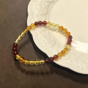 Natürliches Bernstein-Armband Dreifarbige Bernstein-Rundperlen 5,3mm Kieselstein Reiki-Armbänder Armreifen