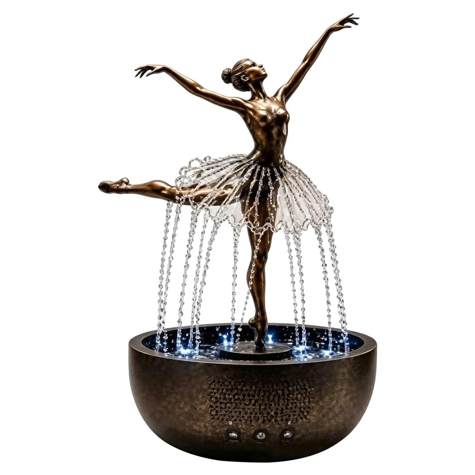 Ballett-Tänzerin Harz-Skulptur Tischbrunnen USB-Betriebene Geräuschlose Pumpe Indoor-Wasserfall Heimdekoration