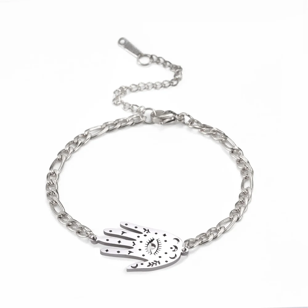 EUEAVAN Hamsa Fatima Hand Charm-Armband aus Edelstahl, Amulett, böser Blick, Armbänder für Damen und Herren