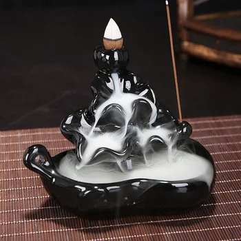 Mini-Rückfluss-Wasserfall-Räucherstäbchenhalter, Keramik-Buddha-Räuchergefäß, Kreative Dekoration für Zuhause