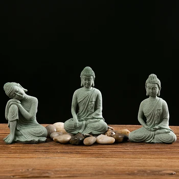 Mini Buddha-Statue aus Sandstein, Meditations-Buddha-Figur, Zen-Garten-Dekoration, Thai Buddha-Skulptur