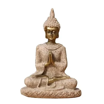 Sandstein-Buddha-Statue, sitzende Meditation, Buddha-Skulptur, handgefertigte Figur, Miniatur-Ornament