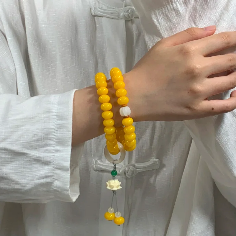 108 Perlen Gelbes Bodhi-Armband Pulloverkette mit Laufring-Halskette – Bild 5