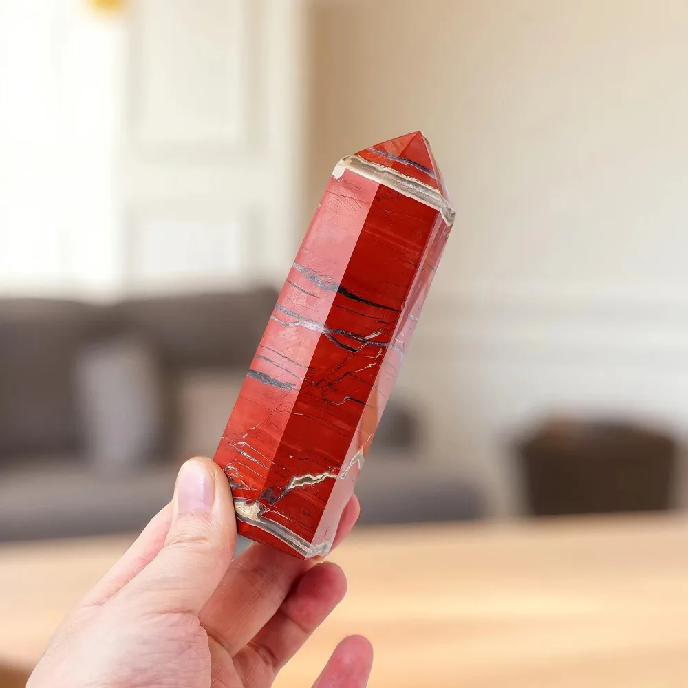 Roter Jaspis Kristall Obelisk, stehender, spitzer Stab, sechseckiges – Bild 4