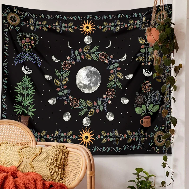 Mondphase Blumen teppich Wandbehang himmlische Blume Sonne Mond – Bild 4