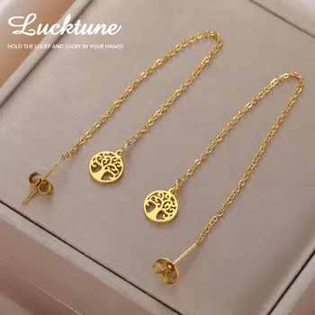 Lucktune Heiliger Baum des Lebens Anhänger Ohrringe für Frauen Edelstahl Runder Baum Amulett Ohrlinie Schmuck