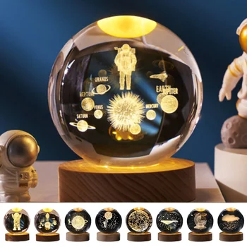 Kristall kugel Nachtlichter glühenden Planeten Galaxie Astronaut 3d Mond Tisch lampe USB Atmosphäre Lampe