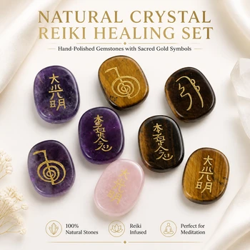 Heiß 4pcs natürlichen Quarz Achat Lapislazuli Reiki Symbol Energie Stein cho ku rei sei er ki dai ko myo