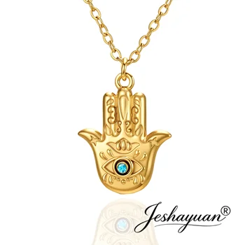 Hamsa-Hand-Anhänger mit bösem Auge, Halskette mit blauem Zirkon, Fatima-Hand-Schutzamulett, religiöser