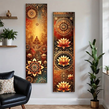 Goldener Lotus Buddha Mandala Vertikaler Wandteppich Lebendiger Polyester Ästhetischer Kunst-Wandbehang