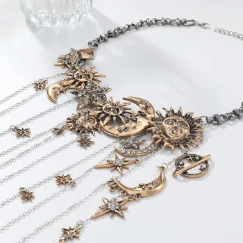 Mond Anhänger Quaste Anhänger Halskette Sonne Anhänger Mehrschichtiges Design Boho Stil Halskette Stern
