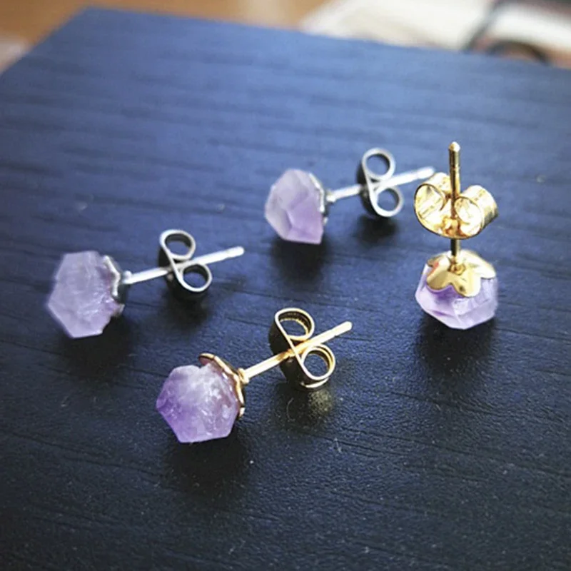 Natürliche Amethyst Grobe Stein Ohrringe Einfache und Modische frauen Ohrringe Kristall Blume Schmuck