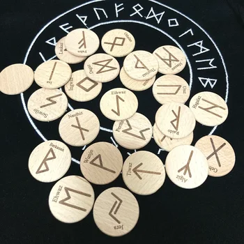 Handgemachte holz Viking runes kit symbole perlen Gypsy rune Divination zeichen wizard ritual (25 Stück)