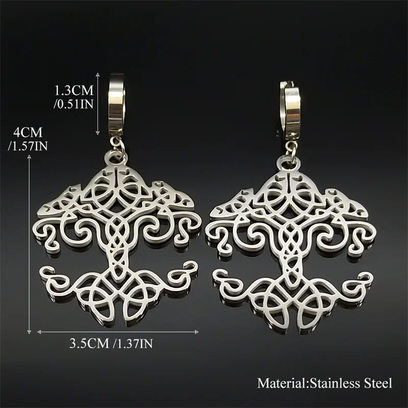 Triquetra Knoten Amulett Baum des Lebens Creolen für Frauen Edelstahl – Bild 6