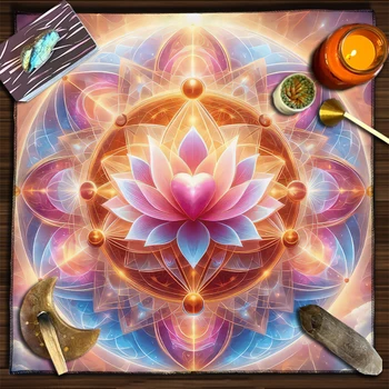 Bunte Mandala-Blume des Lebens Tarot-Tischdecke mit himmlischer Energie und Astral-Altartuch für Tarot-Matte