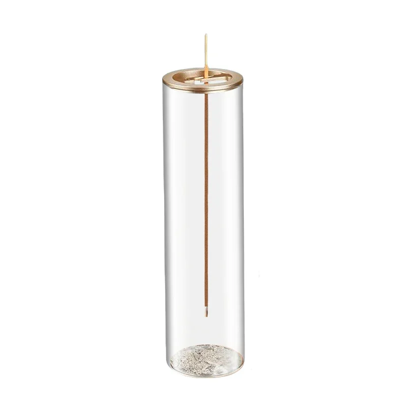 Rohrformiger Räucherstäbchenhalter aus Glas, vertikaler Räucherstäbchenbrenner mit Messingdeckel