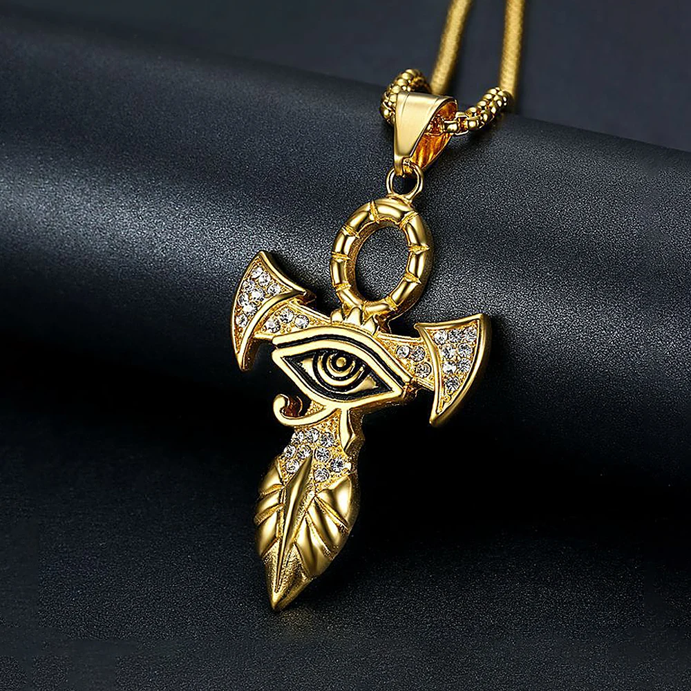 Vintage Gold Farbe Auge des Horus Anhänger Halskette 316l Edelstahl – Bild 2