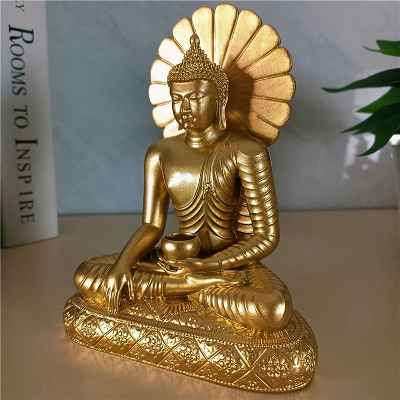 Gold Shakyamuni Buddha Statuen Figuren Ornamente Harz Handwerk Feng – Bild 3