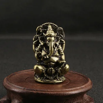 Mini Vintage Messing Ganesha Statue Tasche Indien Thailand Elefanten Gott Figur Skulptur Home-Office
