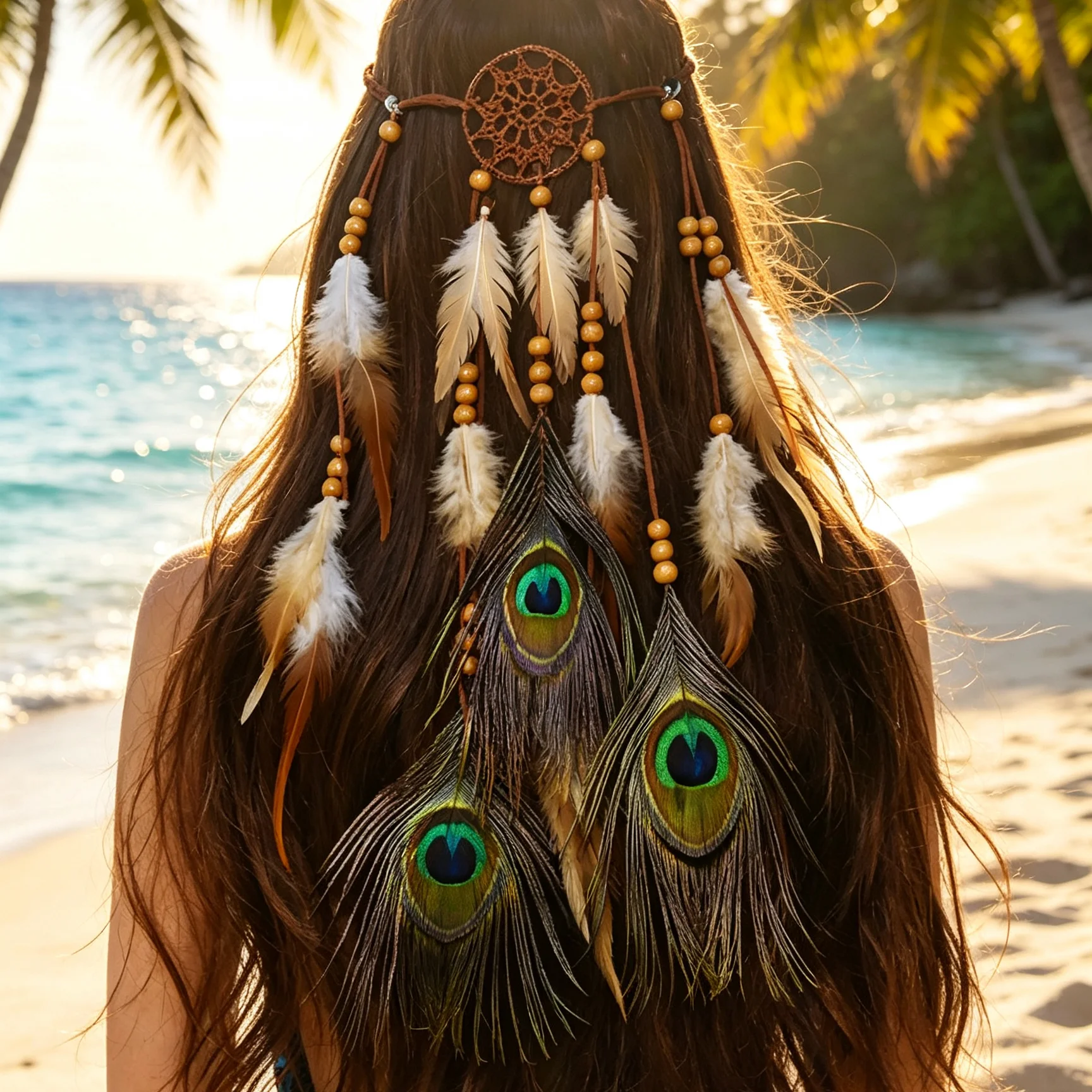 Bohemischer Traumfänger-Schmuck, Feder-Haarreifen, Hippie-Kopfschmuck – Bild 2