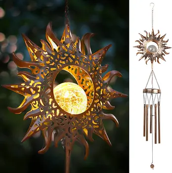 Outdoor Metall Windspiele Mond Sonne Sterne Wind Chime Solar Glowing Einzigartige Wind Glocken für Außerhalb