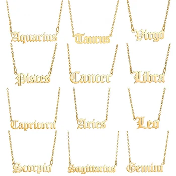 Mode 12 Sternzeichen Halskette Schmuck Edelstahl trüben frei 18 Karat Gold Silber Farbe Horoskop Anhänger
