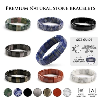 Naturstein Lapislazuli Achat Türkis Obsidian Rechteckige Fliesenperlen Stretch-Armband für Frauen und Männer