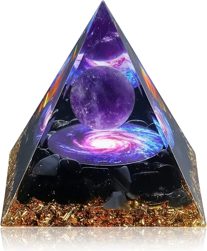 Orgon pyramide für positive Energie, Orgonit Amethyst & Obsidian Kristall pyramiden zur Stress reduzierung