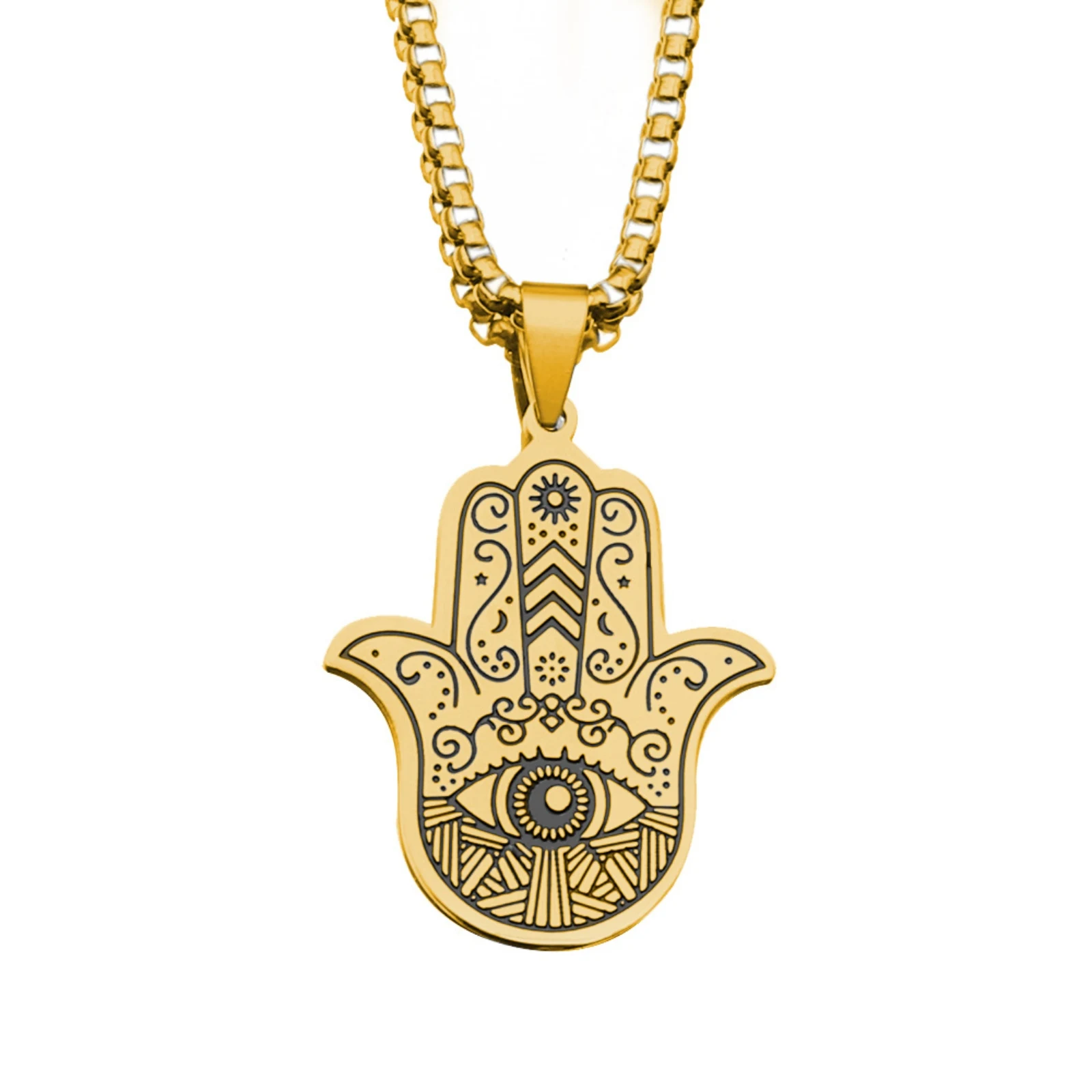 Edelstahl Hamsa Hand der Fatima Anhänger Halskette Böses Auge Amulett Schutzschmuck Geschenk für Männer Frauen