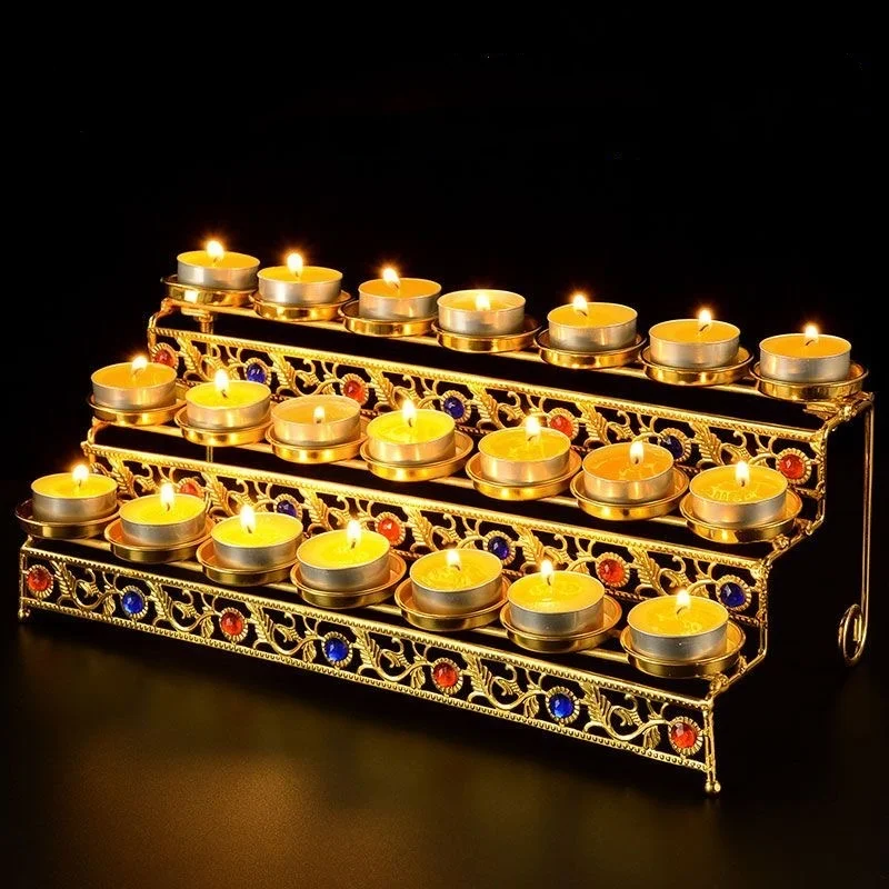 Tibetische Altäre, 21 Lampenfassung, Kerzenständer, Kerzenbecher aus eingelegter Edelsteinlegierung