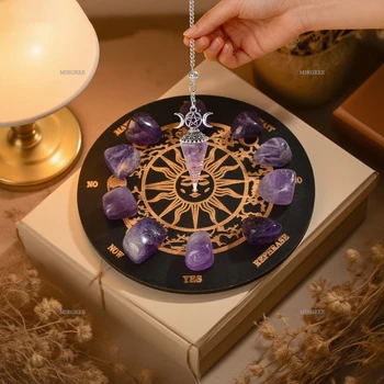 Pendel-Set aus Amethyst und Kristall mit Wahrsagetafel - perfekt für Meditation und Wahrsagerei