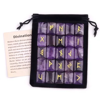 Set mit natürlichen Runensteinen, Amethyst, Tigerauge, roter Achat, handgeschnitzt, nordische (25 Stück)