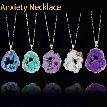 Anhänger Halskette natürliche Achat Quarz Geode Scheibe Anhänger Kristall Amethyst eingelegte hohle Halskette