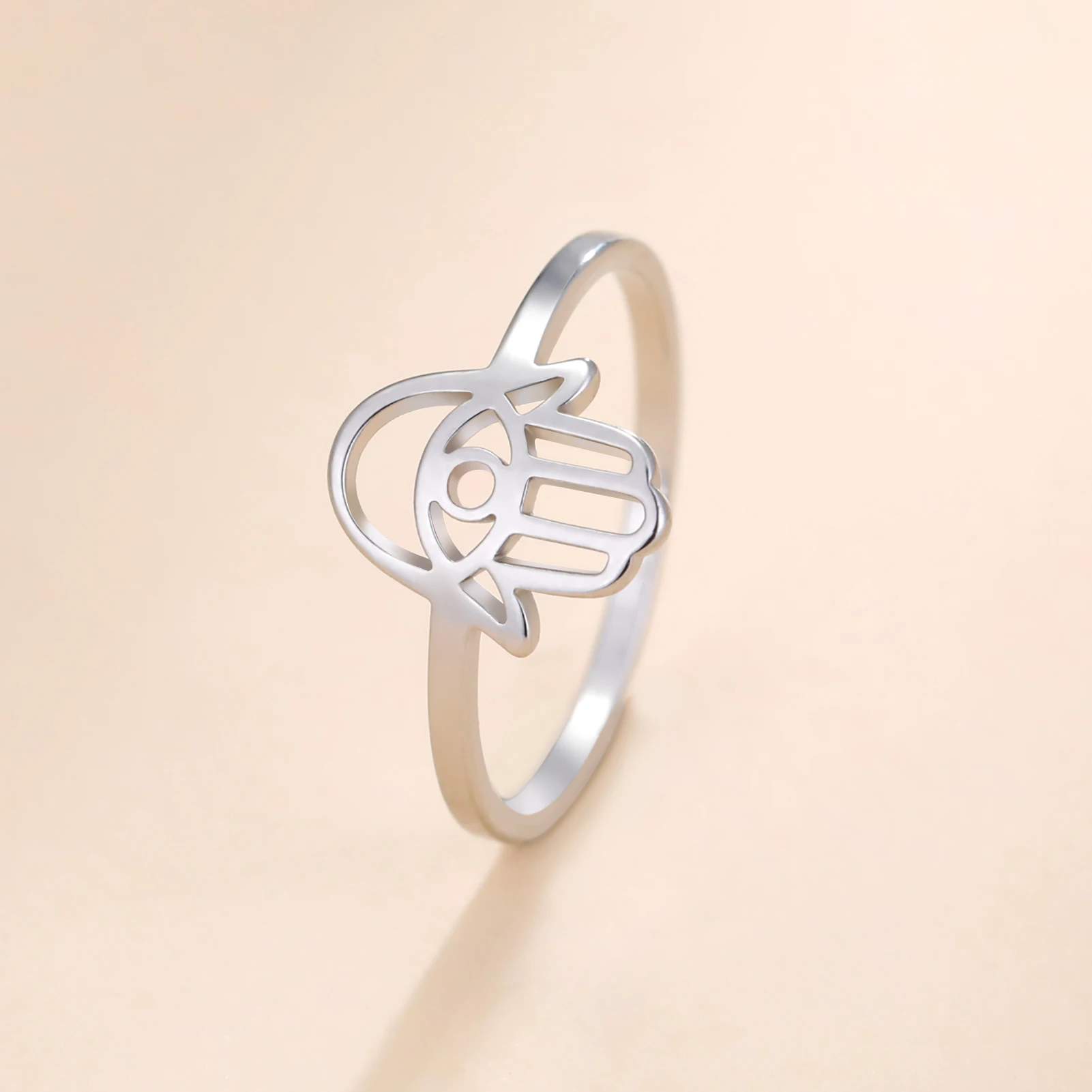 Skyrim Hamsa Hand Evil Eye Ring Edelstahl Amulett Hand von Fatima – Bild 5