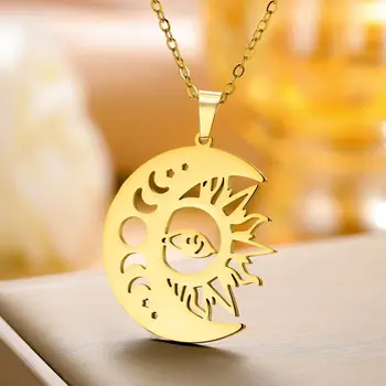 Dawapara Sonnen- und Mondphasen-Halskette, Halbmond-Anhänger, Edelstahl, Schmuck, Valentinstagsgeschenk