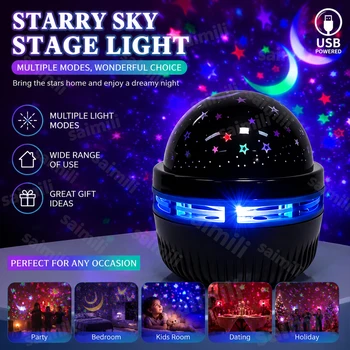 LED-Sternenhimmel-Nachtlichter, USB-Stern-Mond-Projektorlampe, 5 V, für Atmosphäre und Dekorationen im Zuhause