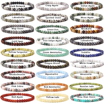 4mm Mini Chakra Perlen Armband Naturstein Achate Lava Perlen Armbänder Armreifen für Frauen Männer Beste