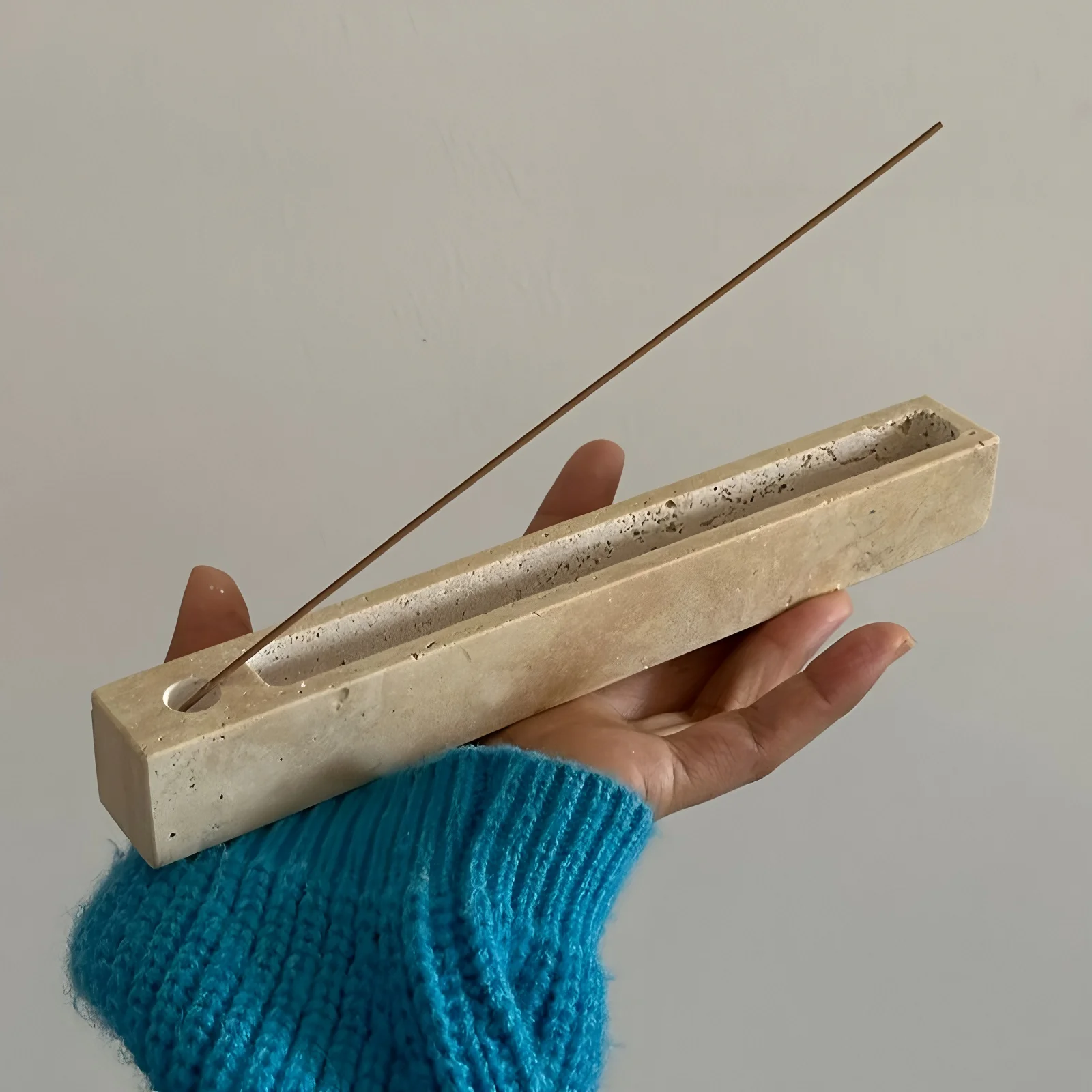 Travertine-Räuchertablett, rechteckiger Brenner für Salbei-Bündel, Palo Santo-Sticks, minimalistisches