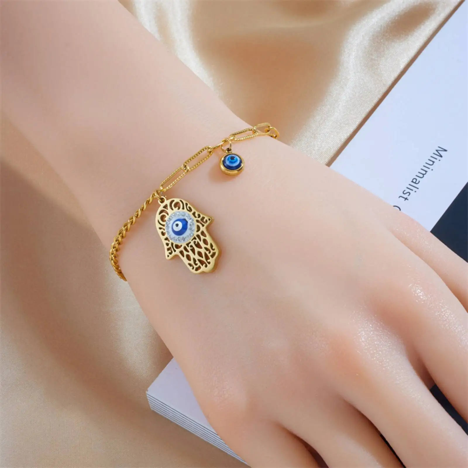 Hamesh Hand of Fatima Evil Eye Armband für Damen Herren Amulett – Bild 2