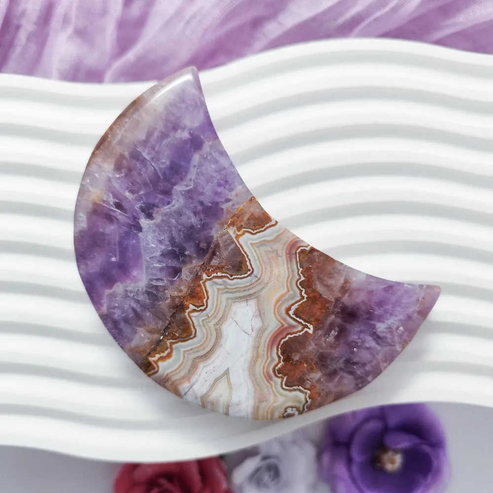 Natürliches Amethyst-Achat-Mondornament, Polierter Kristallmond – Bild 6