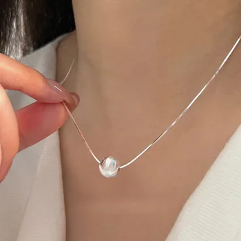 Halskette mit Perlenanhänger aus 925er Sterlingsilber, schlicht, für Damen, Hochzeit, Verlobung, Schmuck