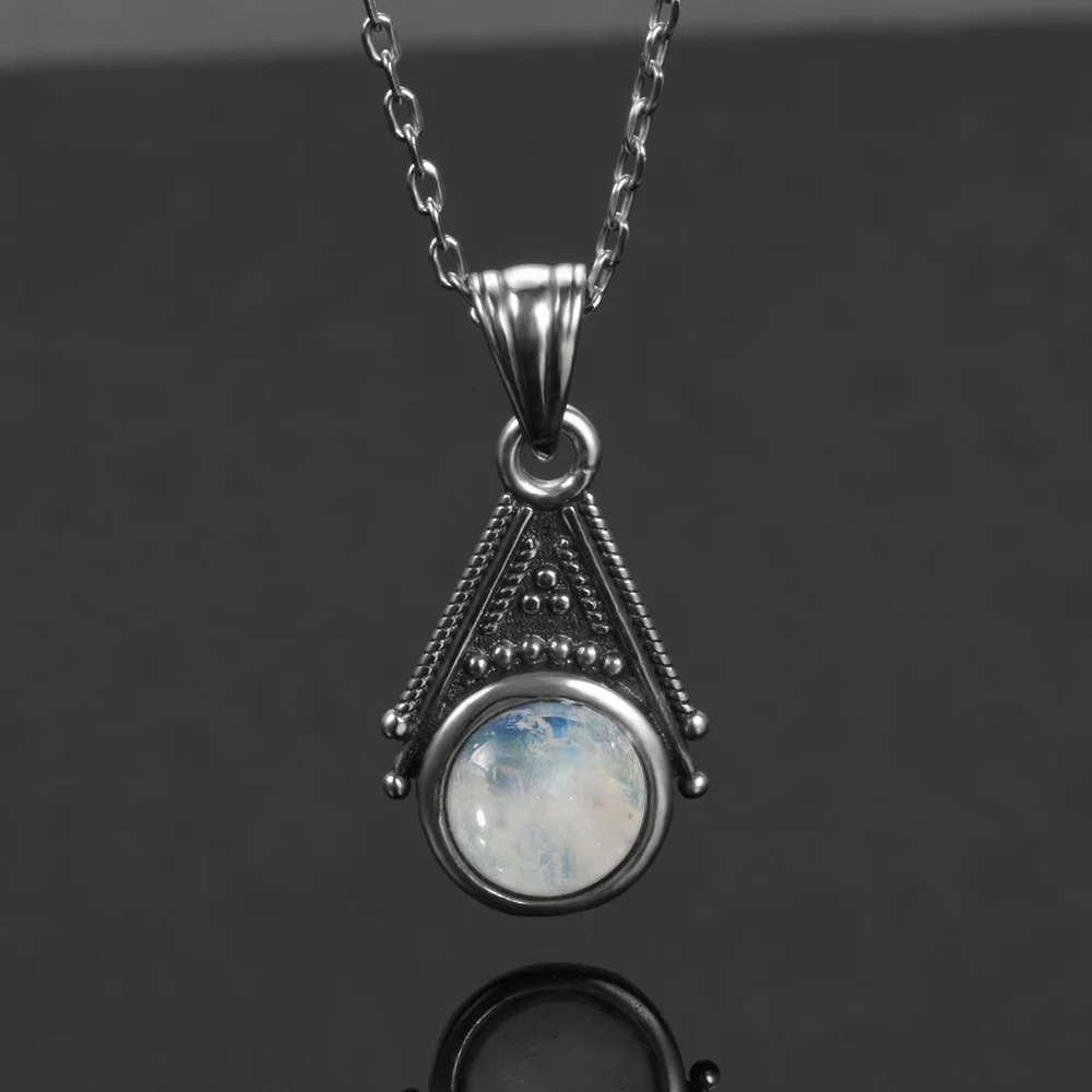 Natürliche Mondstein Anhänger Halskette für Frauen S925 Silber Edlen Schmuck Geschenk Klassische Vintage
