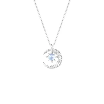 Einfache, exquisite, modische und kreative Traumstern und Mond Mondstein Halskette Anhänger Damen eleganter