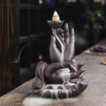 Lila Ton Wasserfall Weihrauch Brenner Kreative Buddha Hand Home Decor Weihrauch Halter Tragbare Keramik