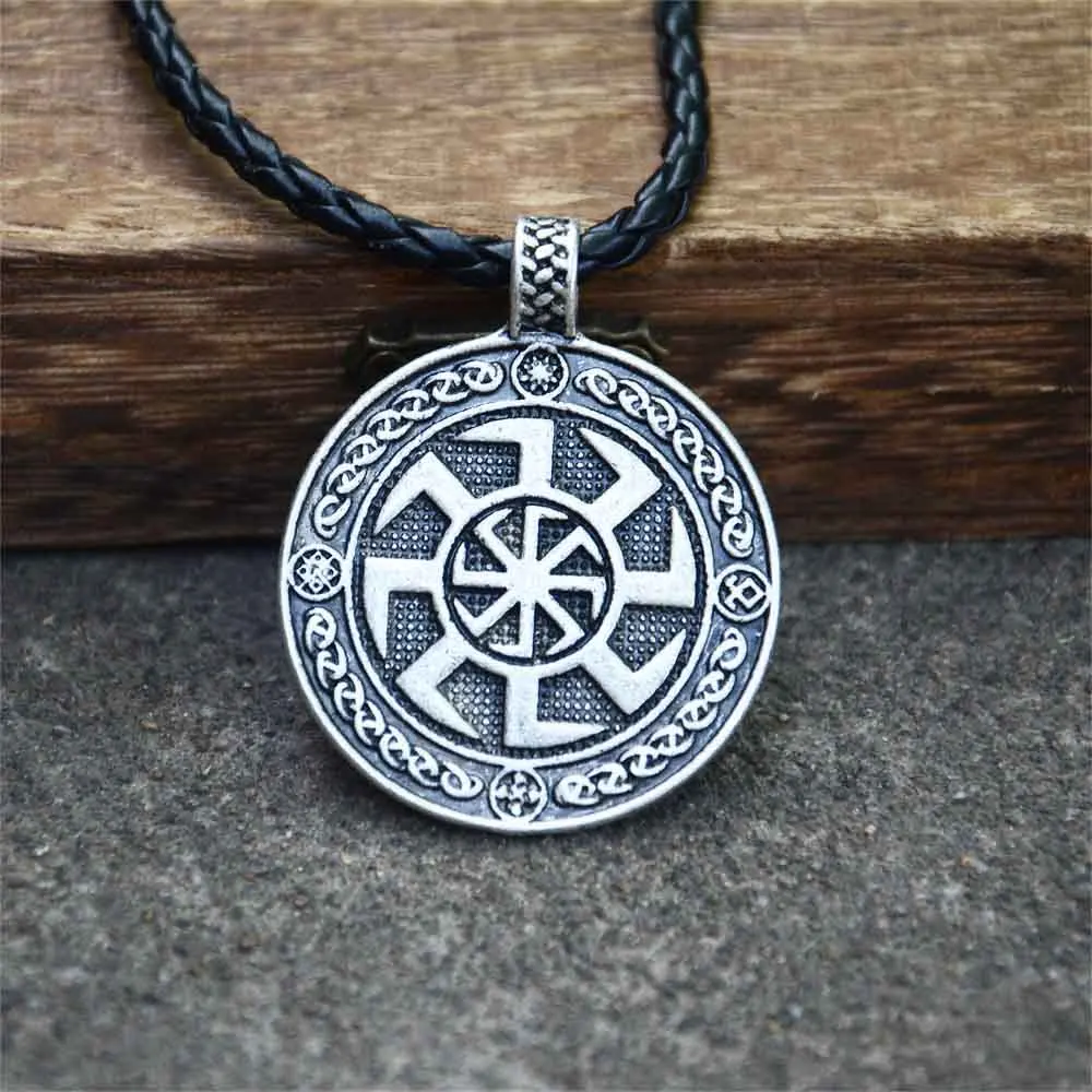 Retro slawischer Kolovrat Anhänger Weltbaum des Lebens Yggdrasi Amulett Talisman Schmuck Halskette