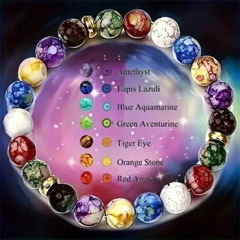 7 Chakra Naturstein Armband Kristall- für Frauen Männer Energieausgleich Yoga Meditation Schmuck