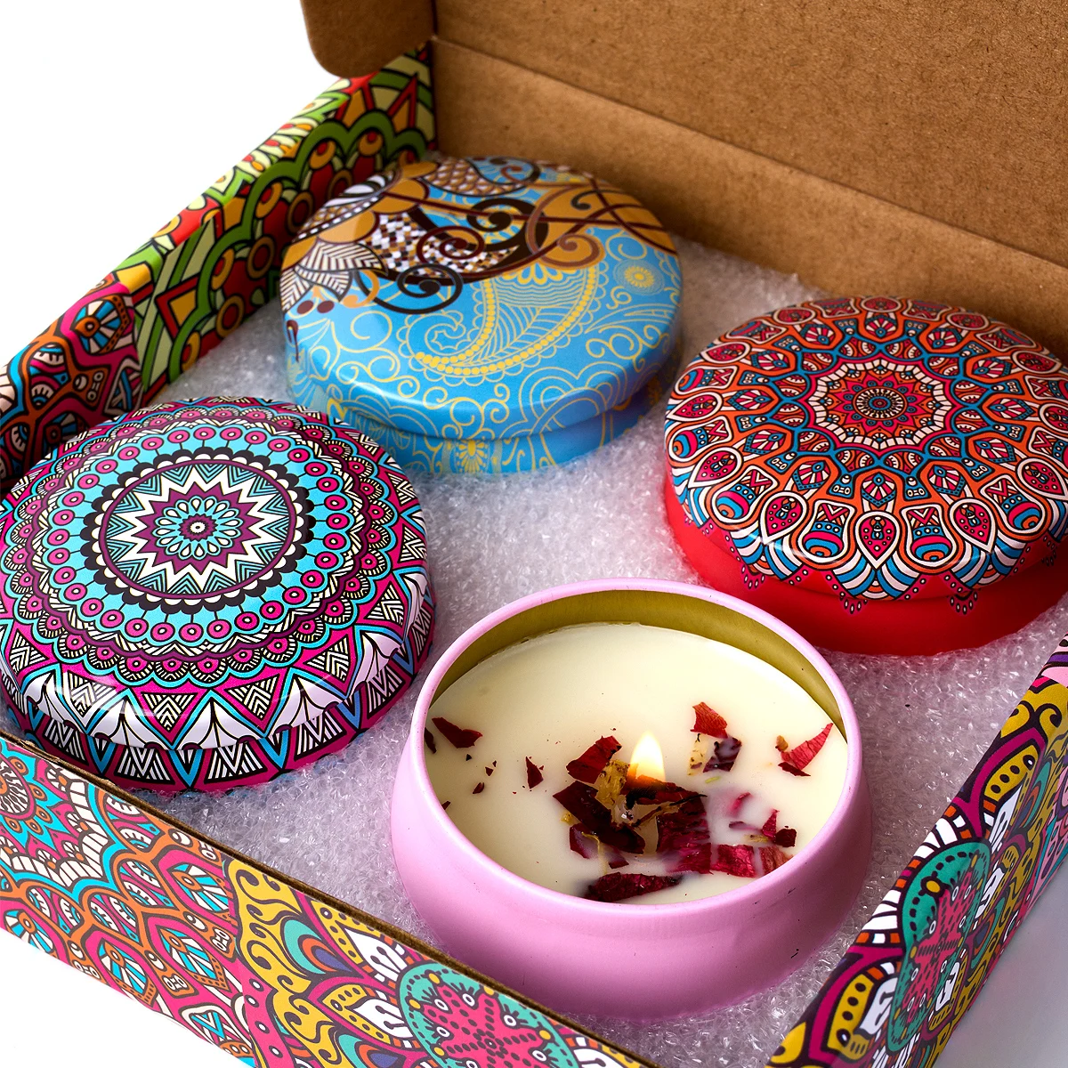 Duft Kerze Box Vintage Blume Rose Lavendel Kerze Gläser Soja Wachs Duft Kerzen Hochzeit Geburtstag (4 Stück)